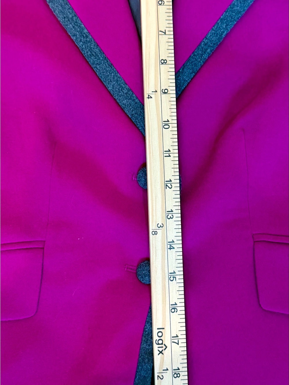 Lord and Taylor Womens 4 Magenta Pink Grey Wool Blend Contrast Trim Blazer Jacke - Picture 5 of 6